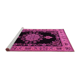 Sideview of Machine Washable Medallion Pink Traditional Rug, wshtr2037pnk