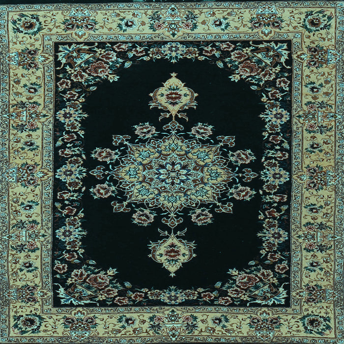 Square Machine Washable Medallion Light Blue Traditional Rug, wshtr2037lblu