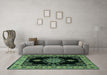 Machine Washable Medallion Turquoise Traditional Area Rugs in a Living Room,, wshtr2037turq