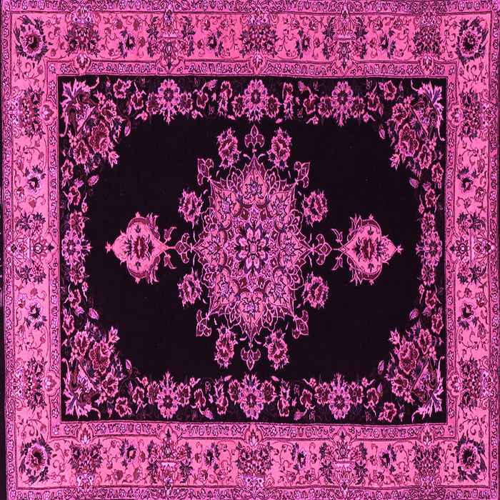 Square Machine Washable Medallion Pink Traditional Rug, wshtr2037pnk
