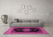 Machine Washable Medallion Pink Traditional Rug in a Living Room, wshtr2037pnk