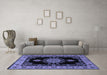 Machine Washable Medallion Blue Traditional Rug in a Living Room, wshtr2037blu