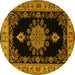 Round Machine Washable Medallion Yellow Traditional Rug, wshtr2037yw