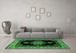 Machine Washable Medallion Emerald Green Traditional Area Rugs in a Living Room,, wshtr2037emgrn