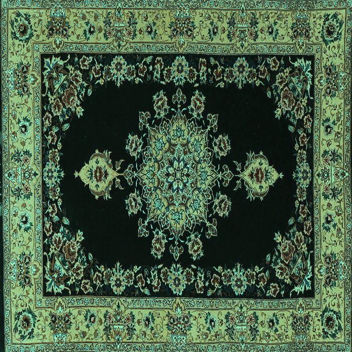 Square Machine Washable Medallion Turquoise Traditional Area Rugs, wshtr2037turq