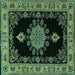 Square Machine Washable Medallion Turquoise Traditional Area Rugs, wshtr2037turq