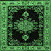 Square Machine Washable Medallion Emerald Green Traditional Area Rugs, wshtr2037emgrn