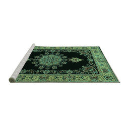 Sideview of Machine Washable Medallion Turquoise Traditional Area Rugs, wshtr2037turq