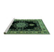 Sideview of Machine Washable Medallion Turquoise Traditional Area Rugs, wshtr2037turq