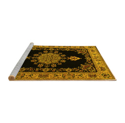 Sideview of Machine Washable Medallion Yellow Traditional Rug, wshtr2037yw
