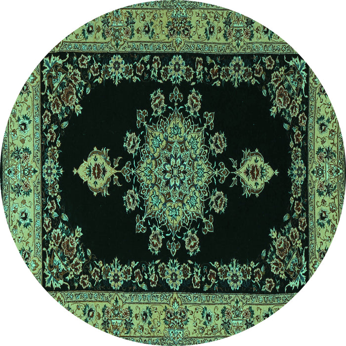 Round Machine Washable Medallion Turquoise Traditional Area Rugs, wshtr2037turq