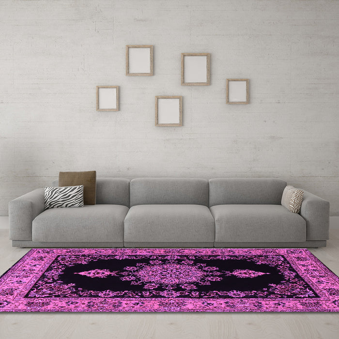 Machine Washable Medallion Purple Traditional Area Rugs in a Living Room, wshtr2037pur