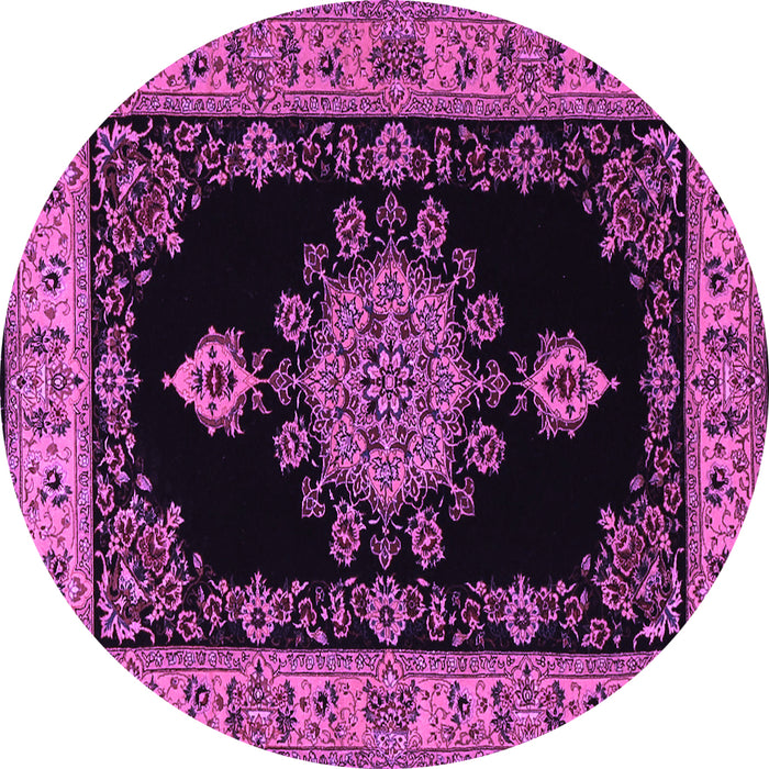 Round Machine Washable Medallion Purple Traditional Area Rugs, wshtr2037pur