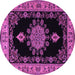 Round Machine Washable Medallion Purple Traditional Area Rugs, wshtr2037pur