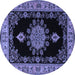 Round Machine Washable Medallion Blue Traditional Rug, wshtr2037blu