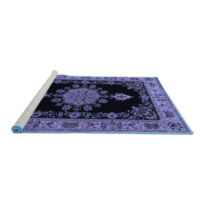 Sideview of Machine Washable Medallion Blue Traditional Rug, wshtr2037blu