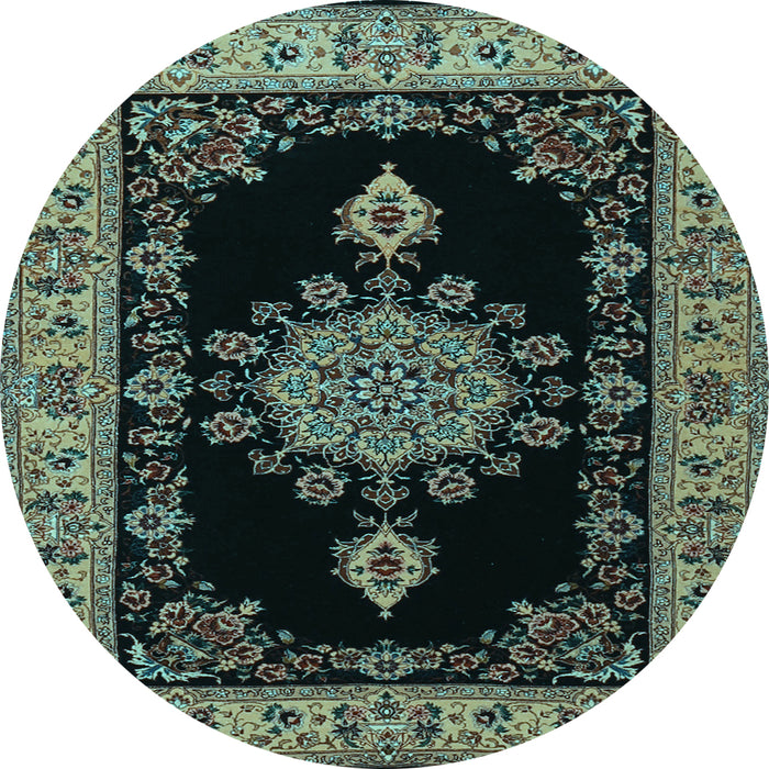Round Medallion Light Blue Traditional Rug, tr2037lblu