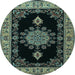 Round Medallion Light Blue Traditional Rug, tr2037lblu