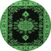 Round Medallion Emerald Green Traditional Rug, tr2037emgrn
