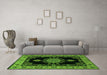 Machine Washable Medallion Green Traditional Area Rugs in a Living Room,, wshtr2037grn