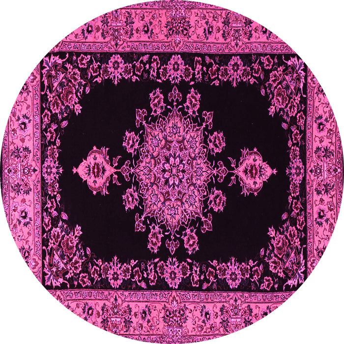 Round Machine Washable Medallion Pink Traditional Rug, wshtr2037pnk