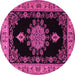 Round Machine Washable Medallion Pink Traditional Rug, wshtr2037pnk