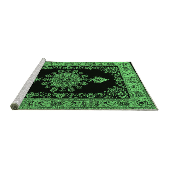 Sideview of Machine Washable Medallion Emerald Green Traditional Area Rugs, wshtr2037emgrn