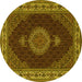 Round Machine Washable Medallion Yellow Traditional Rug, wshtr2038yw