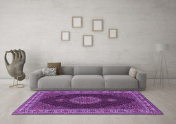 Machine Washable Medallion Purple Traditional Area Rugs in a Living Room, wshtr2038pur