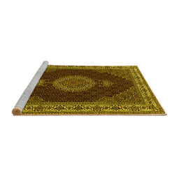 Sideview of Machine Washable Medallion Yellow Traditional Rug, wshtr2038yw