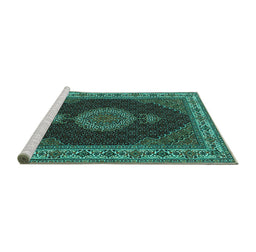 Sideview of Machine Washable Medallion Turquoise Traditional Area Rugs, wshtr2038turq