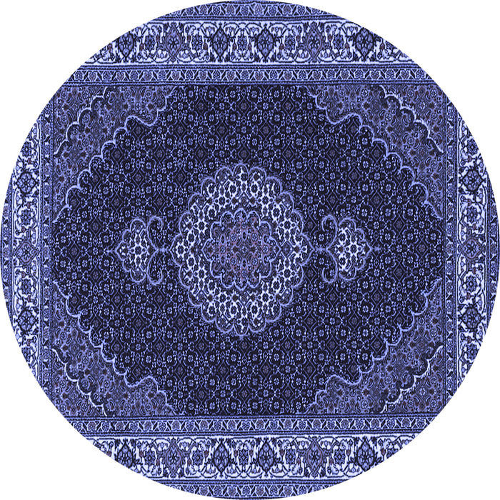 Round Machine Washable Medallion Blue Traditional Rug, wshtr2038blu
