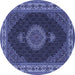 Round Machine Washable Medallion Blue Traditional Rug, wshtr2038blu