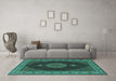 Machine Washable Medallion Turquoise Traditional Area Rugs in a Living Room,, wshtr2038turq