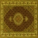 Square Machine Washable Medallion Yellow Traditional Rug, wshtr2038yw