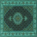 Square Machine Washable Medallion Turquoise Traditional Area Rugs, wshtr2038turq