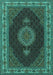 Machine Washable Medallion Turquoise Traditional Area Rugs, wshtr2038turq