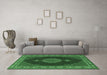 Machine Washable Medallion Emerald Green Traditional Area Rugs in a Living Room,, wshtr2038emgrn