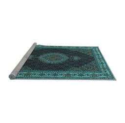 Sideview of Machine Washable Medallion Light Blue Traditional Rug, wshtr2038lblu