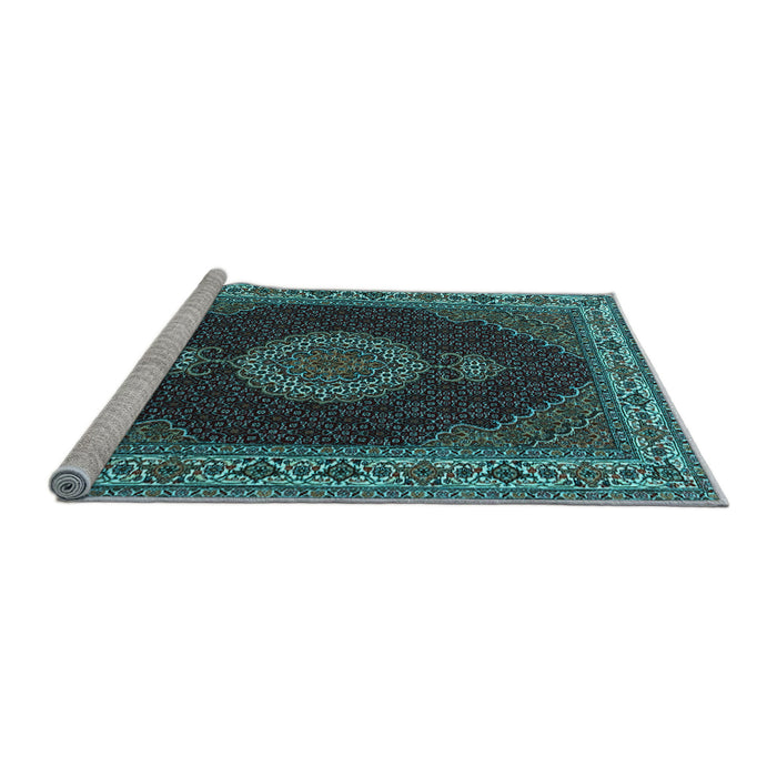 Sideview of Machine Washable Medallion Light Blue Traditional Rug, wshtr2038lblu