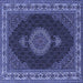 Square Machine Washable Medallion Blue Traditional Rug, wshtr2038blu