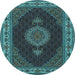 Round Medallion Light Blue Traditional Rug, tr2038lblu