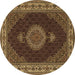 Round Machine Washable Medallion Brown Traditional Rug, wshtr2038brn