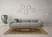 Machine Washable Medallion Brown Traditional Rug in a Living Room,, wshtr2038brn