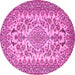 Round Machine Washable Medallion Pink Traditional Rug, wshtr2039pnk