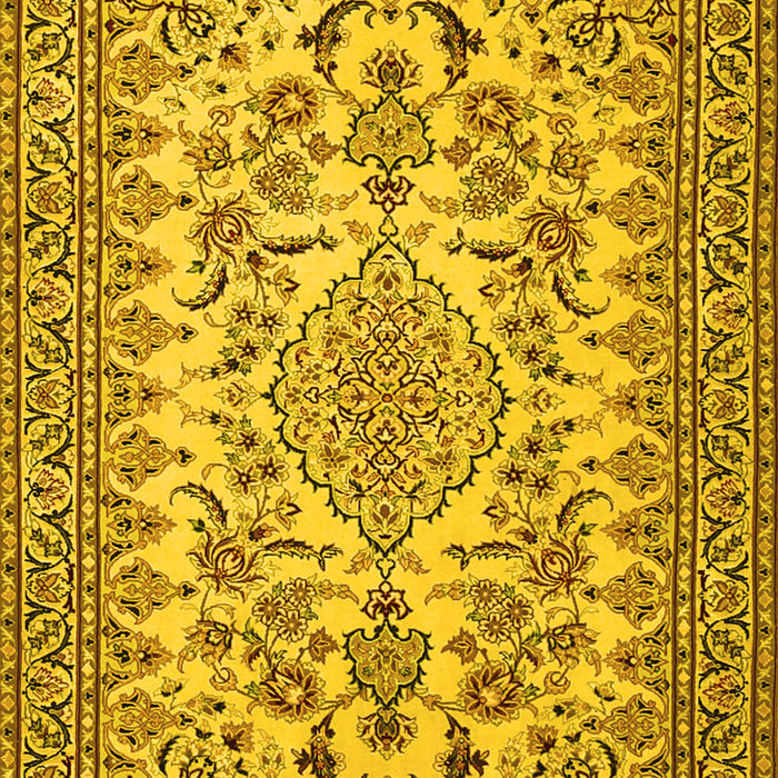 Machine Washable Medallion Yellow Traditional Rug, wshtr2039yw