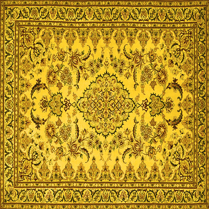 Square Machine Washable Medallion Yellow Traditional Rug, wshtr2039yw