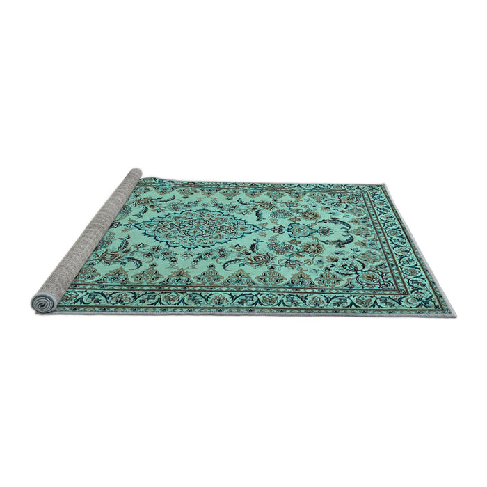 Sideview of Machine Washable Medallion Light Blue Traditional Rug, wshtr2039lblu