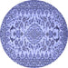 Round Machine Washable Medallion Blue Traditional Rug, wshtr2039blu