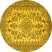 Round Machine Washable Medallion Yellow Traditional Rug, wshtr2039yw